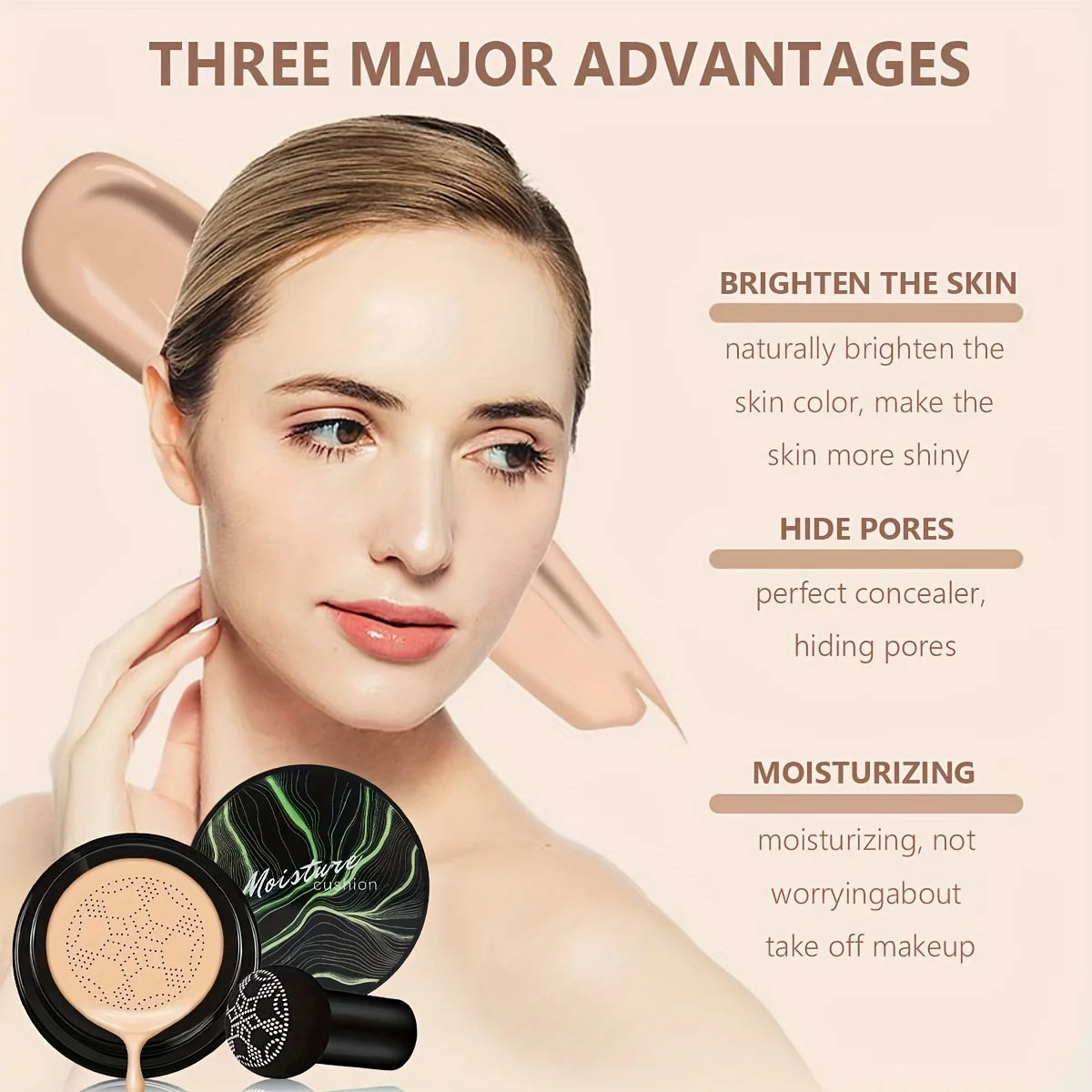 Air Cushion CC Cream Mushroom Head Foundation, Moisturizing BB Cream Makeup Long Lasting Matte Concealer